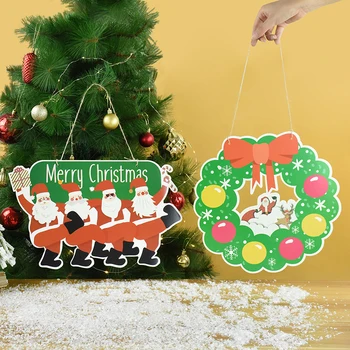 1 комплект Рождественской Дверной Подвесной Вывески Мультфильм Санта Клуа Рождественский Венок Бумажные Подвески Ноэль Счастливого Рождества Товары для украшения дома
