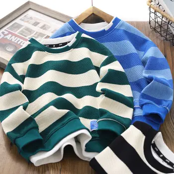 Осень 2023 для мальчиков, новый детский весенне-осенний полосатый топ, модный свитер для отдыха для малышей