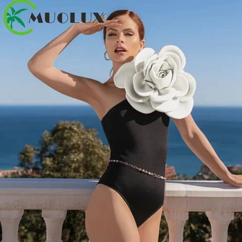 MUOLUX 2023 Сексуальные женские купальники в стиле ретро с 3D цветочным принтом, цельный купальник на плечо, женский Бразильский купальник с цветочным принтом, пляжная одежда