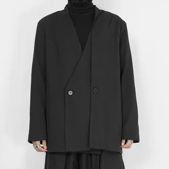 2023 Оригинальный мужской костюм со стоячим воротником, темный, двубортный, свободное мужское пальто на заказ, весна и осень