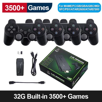 Игровая консоль 2.4G Двойной Беспроводной Контроллер Game Stick 4K 10000 игр 64GB Ретро-игры Для PS1/GBA Dropshipping