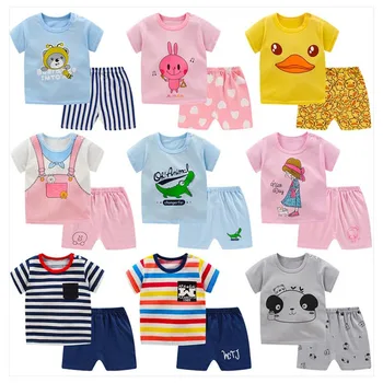 Комплект из 2 предметов, футболка, летняя одежда для маленьких мальчиков и девочек, Детская одежда из чистого хлопка, Шорты с короткими рукавами для малышей, Детский день