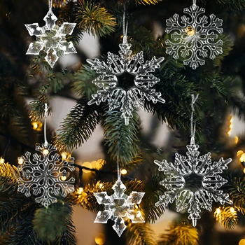 3шт Подвеска в виде Рождественской елки, Прозрачная Снежинка, Подвесное украшение, Веселые Рождественские Украшения для дома, Рождественский Подарок на Новый год 2024