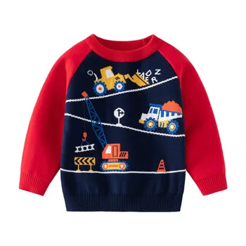 Детский свитер с мультяшным принтом автомобиля для мальчиков, теплый вязаный пуловер, толстовка для малышей, осенне-зимняя детская одежда, наряды