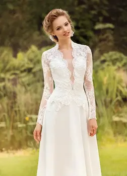 Свадебное платье трапециевидной формы с глубоким V-образным вырезом и длинным рукавом, шлейфом, для свадебного банкета подружек невесты