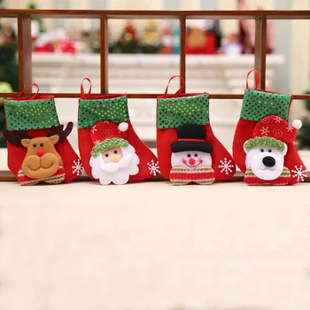 Рождественские чулки, подарочная сумка в виде Санта-Клауса, снеговика, мешочек для конфет, сумка для украшения елки, украшения, декоративная подвеска, 4 шт./лот