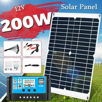 Комплект Солнечных Панелей Мощностью 200 Вт С Двойным USB Портативным Аккумулятором Power Bank Зарядное Устройство С Контроллером 20A 12V Для Наружных Кемпинговых Яхтенных Фонарей