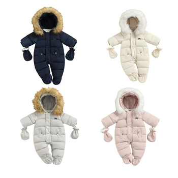 Зимний комбинезон для новорожденных, пуховик с капюшоном, спортивный комбинезон для маленьких мальчиков и девочек, идеальная верхняя одежда