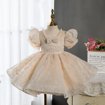 Испанское бальное платье принцессы для маленьких девочек, Детский Милый Бант с бисером, день рождения, Вечерние Бутик-платья для выпускного вечера y804
