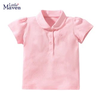 Рубашки поло Little maven для девочек, Новые летние шорты для девочек, рубашки с рукавами, однотонные розовые цвета, детские футболки для девочек, одежда