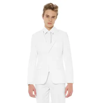 Однотонные белые костюмы для мальчиков-подростков, Блейзер, брюки, Сшитые на заказ Для молодых Людей, однобортное пальто для выпускного вечера/Свадебная официальная одежда, Молодежная одежда