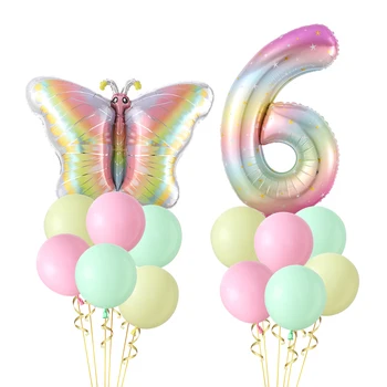 Новый большой градиентный набор бабочек, 40-дюймовая радуга, Звездное небо, воздушные шары из фольги с цифрами, день рождения для девочек, 1-е украшение для душа ребенка