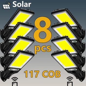 Горячая распродажа Солнечных уличных фонарей на открытом воздухе 117 COB Беспроводной Солнечный Охранный настенный светильник с датчиком движения с 3 режимами для сада у входной двери