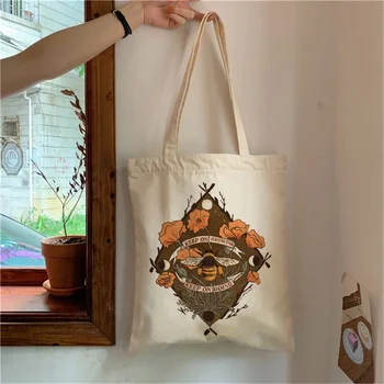 Цветы, Растения, Пчелиная Печать, сумка для покупок bolsa bolso shopper de tela bag bolsas ecologicas, джутовые тканые сумки