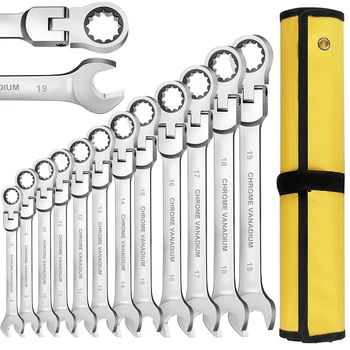 Набор храповых ключей WOZOBUY с гибкой головкой 180 °, метрический 6-22 мм, 72 зуба, Сталь CR-V, Набор храповых ключей с сумкой-органайзером