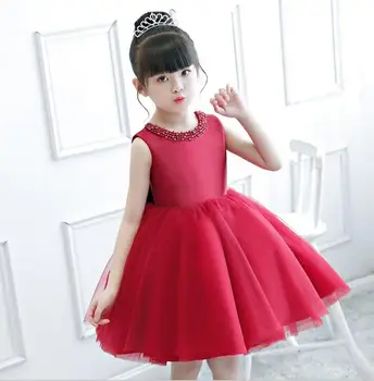 Элегантное детское свадебное платье из красного тюля, расшитое бисером Платье в цветочек для девочек, Длинное праздничное бальное платье для выпускного вечера для девочек, вечерние платья принцессы