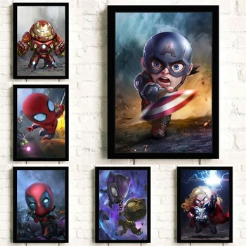 Картина на холсте с мультяшным персонажем Marvel, плакат и принт, детское изображение супергероя, милые Мстители, настенное искусство, декор для дома в детской спальне