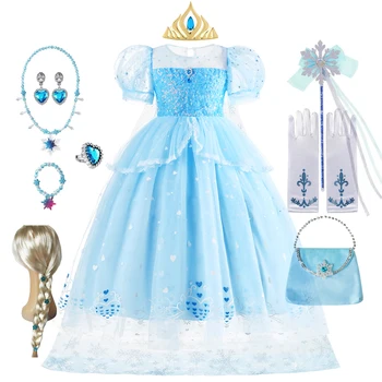 Платье принцессы для девочек, карнавал, вечеринка по случаю дня рождения, фантастический косплей, костюм Эльзы на Хэллоуин, праздничное платье для детей
