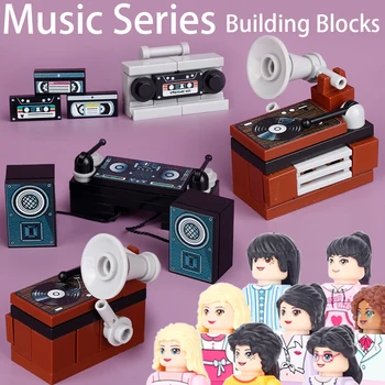 Музыкальный автомат MOC City Music, Рекордер, Строительные блоки, аудиокассета DJ MIX, фигурки девочек, звуковые кирпичи, Игрушки, подарок для детей