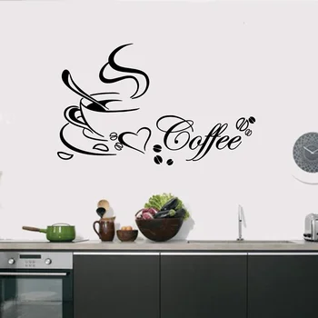 Чашка горячего кофе с сердечной виниловой цитатой Ресторан Кухня съемные наклейки на стену DIY домашний декор настенная роспись