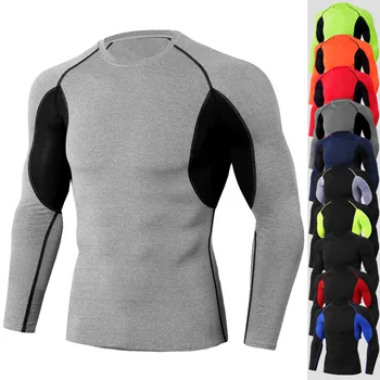 Дышащая мужская рубашка Dry Fit с длинным рукавом, компрессионный топ для тренажерного зала, ткань для бега, тренировки, Кроссфит, бодибилдинг, спортивная одежда