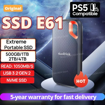 2024 Горячий Твердотельный накопитель E61 500 ГБ 1 ТБ 2 ТБ 4 ТБ USB 3.2 Type-C Для чтения 1050 МБ/с. Экстремальные Портативные Внешние Твердотельные накопители NVME SSD для ПК PS5