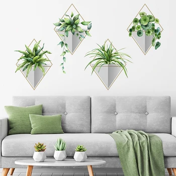 Наклейка на стену Модное растение, зеленые пейзажи, листва, кафе, обои для гостиной, 3D наклейка на стену, Весенне-летнее украшение дома