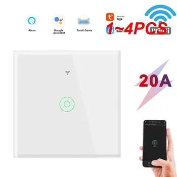 Умный выключатель Tuya WiFi EU Touch Wall Smart Switch с подсветкой высокой мощности на 20 А, Водонагреватель, Холодильник, духовка, Выключатель Home Alexa