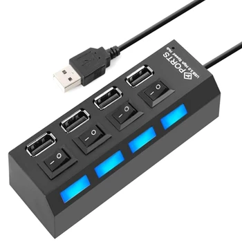 4 Порта USB-концентратора, разветвитель USB 2.0, светодиодный концентратор с 4 переключателями включения / выключения для планшетного ноутбука, ноутбука