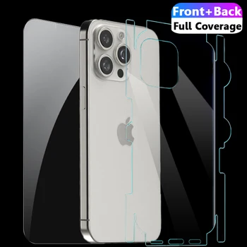 Защитная Пленка для экрана с Передней и Задней Рамкой Полная Защита для iPhone 15 Pro Max 15 Plus 15 Pro HD Прозрачная Защитная Пленка для Обода