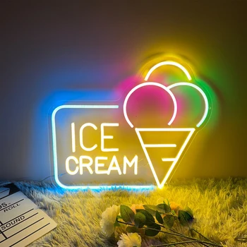 Неоновая Вывеска Мороженого Business Led Light Shop Магазин Ресторана Логотип Неоновая Вывеска Для Вечернего Декора Стен