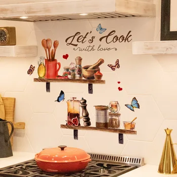 Наклейка на стену для кухонной полки, посуды, столовой, Декоративная Самоклеящаяся Наклейка на стену из ПВХ