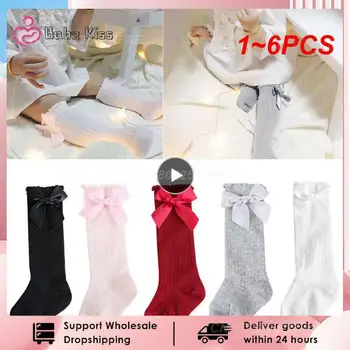 1-6 шт. Детские носки до колена С бантиками, длинные носки в полоску для малышей, детские школьные носки, детские носки для младенцев