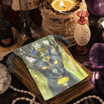 Сумка-органайзер для хранения Дух черных кошек 13x18 см, карты Таро, Оракул, ювелирный кристалл, аксессуары для дома, подарок