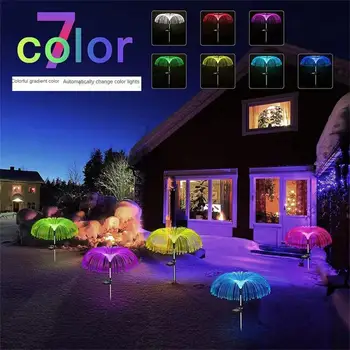 Солнечные волоконно-оптические фонари-медузы, Наружные водонепроницаемые, 7 цветов, меняющие цвет, гирлянды с солнечной феей, Лампа для украшения сада.