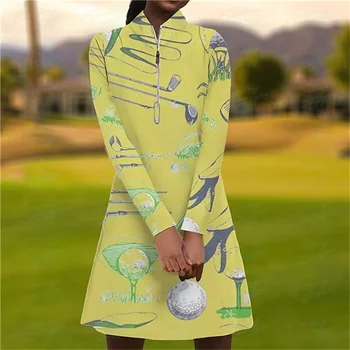 Осеннее женское платье для гольфа с простым рисунком, удобное платье для фитнеса с длинным рукавом, Повседневное короткое платье для занятий спортом на открытом воздухе