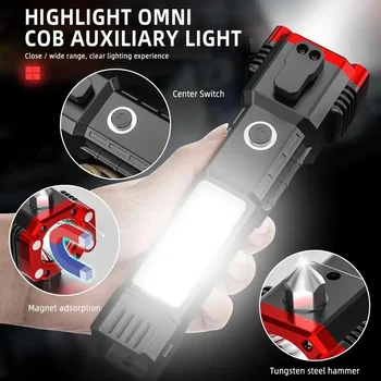 1/2/4 /8ШТ USB-зарядка, супер яркий светодиодный фонарик с предохранительным молотком, Боковой свет, фонарик, Портативное освещение для приключений на открытом воздухе