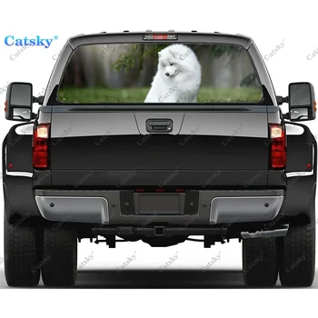 Наклейки на заднее стекло самоедской собаки для грузовика, Наклейка на окно пикапа, Графическая Перфорированная Виниловая наклейка на грузовик с оттенком заднего стекла