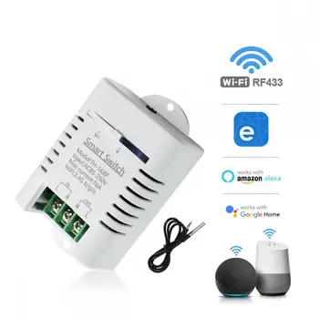 EWelinkAPP TH-16 Smart Wifi Switch 16A/3000 Вт Контроль Температуры Датчик RF433 Пульт Дистанционного Управления Совместим С Alexa Siri