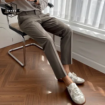 Корейские укороченные костюмные брюки Slim Fit, мужские модные Простые однотонные брюки для бега, Мужские повседневные прямые брюки Harajuku