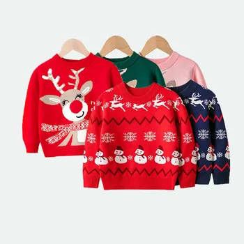 Санта Клаус, Новые свитера для детей, Вязаный пуловер с рождественским принтом для маленьких мальчиков и девочек, теплый трикотаж, Детский новогодний джемпер