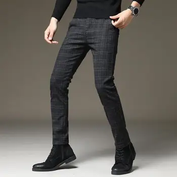 Универсальные мужские брюки, дышащие удобные мужские брюки в клетку, облегающие, Мягкая текстура, эластичность, Весенний стиль, весенние мужские брюки
