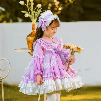 Детское платье в стиле Лолиты, платье испанской принцессы, милое фиолетовое пышное платье для девочек от 2 до 10 лет