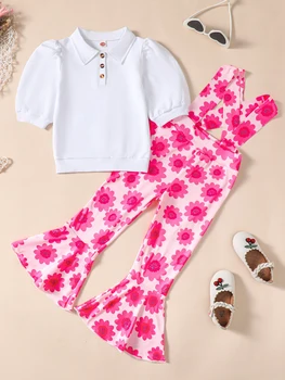 Милый и стильный комплект из 2 предметов для маленьких девочек, футболка с оборками и бантом и джинсовые шорты