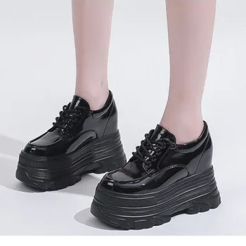 Модная черная женская повседневная обувь на платформе 10,5 см, танкетке, скрытом каблуке, массивные кроссовки, Женская обувь из микрофибры, весна-осень