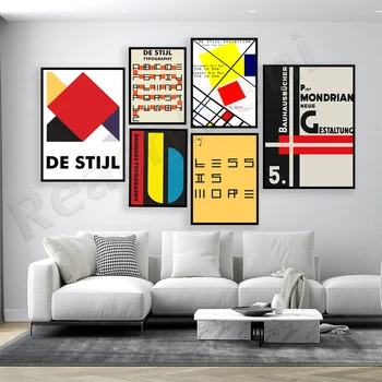 Принты Mondrian de Stijl, типографский плакат Bauhaus De Stijl, геометрический принт, ретро-выставочный плакат минимализм