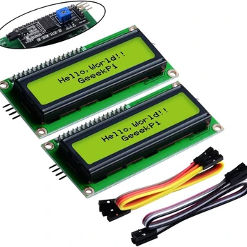 2-х компонентный ЖК-модуль I2C 1602, 16X2 символьный последовательный ЖК-модуль с желтой подсветкой для Raspberry Pi Arduino