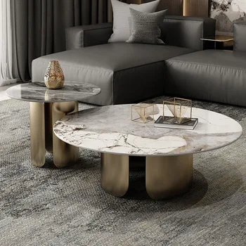 Современные минималистичные журнальные столики, круглый столик из белого металла с эффектом мрамора, Простая Роскошная мебель для дома Mesa De Centro De Sala