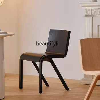 Обеденный стул Скандинавский современный минималистичный стул из массива дерева Дизайнерский Бесшумный стул для гостиной