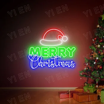 Неоновая Вывеска Merry Christmas, Неоновая Вывеска Christmas Hat, Неоновый Декор Рождественских Стен, Зимний Декор Стен, Декор Рождественской Вечеринки